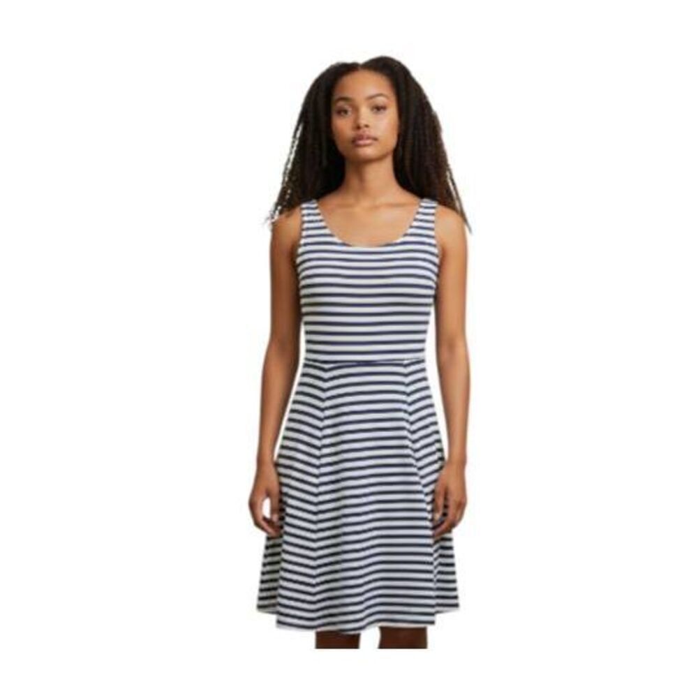 H&M WHITE & NAVY STRIPE FIT & FLAIR DRESS SZ.2 EUC.